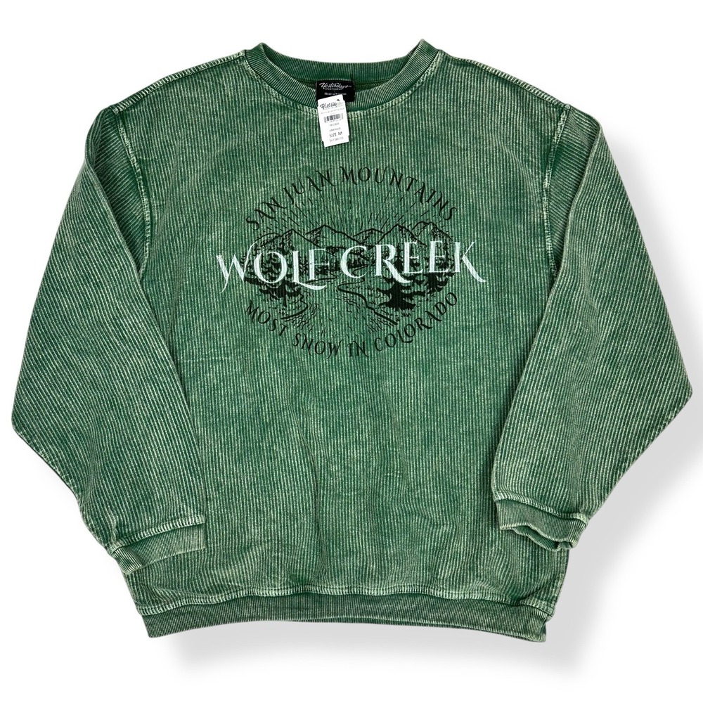 NWT Wolf Creek Colorado Most Snow Size Med Green Ribbed Pullover‎ Sweater